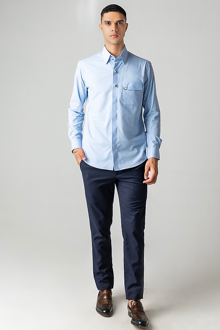 Sky Blue Cotton Party Wear Shirt by AMIT ARORA at Pernia's Pop Up Shop