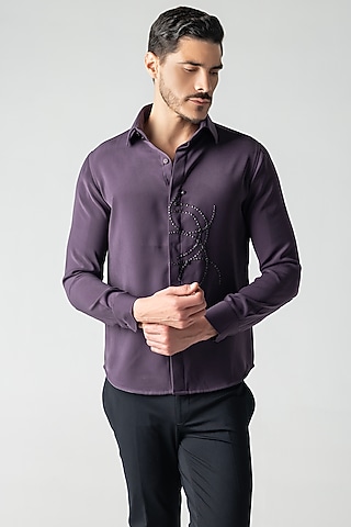 Purple Polynosic Hand Embroidered Shirt by AMIT ARORA