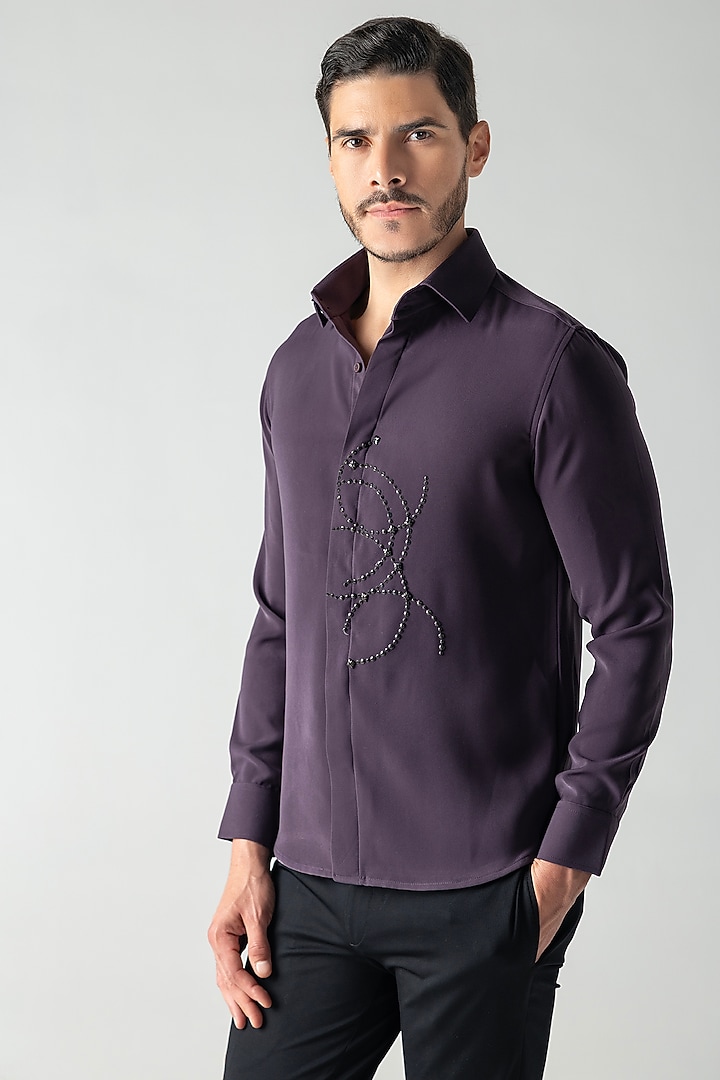 Purple Polynosic Hand Embroidered Party Wear Shirt by AMIT ARORA at Pernia's Pop Up Shop