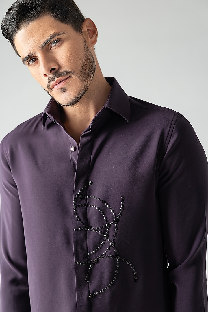 Purple Polynosic Hand Embroidered Party Wear Shirt by AMIT ARORA at Pernia's Pop Up Shop