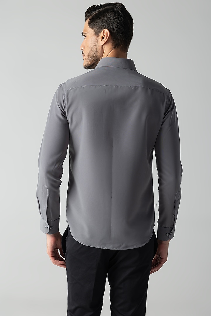 Grey Polynosic Motif Hand Embroidered Party Wear Shirt by AMIT ARORA at Pernia's Pop Up Shop