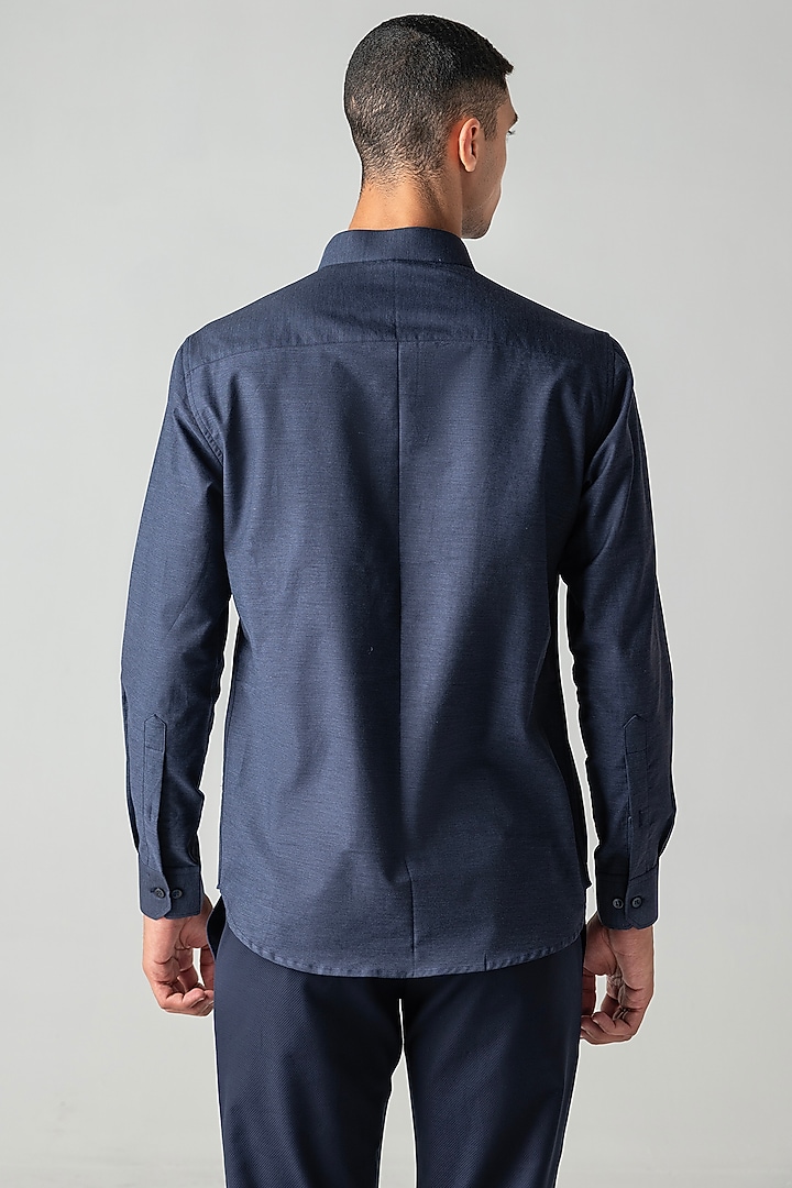Blue Knit Motif Hand Embroidered Party Wear Shirt by AMIT ARORA at Pernia's Pop Up Shop