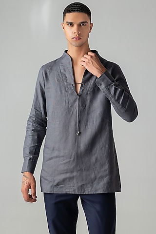 Grey Linen Shirt by AMIT ARORA
