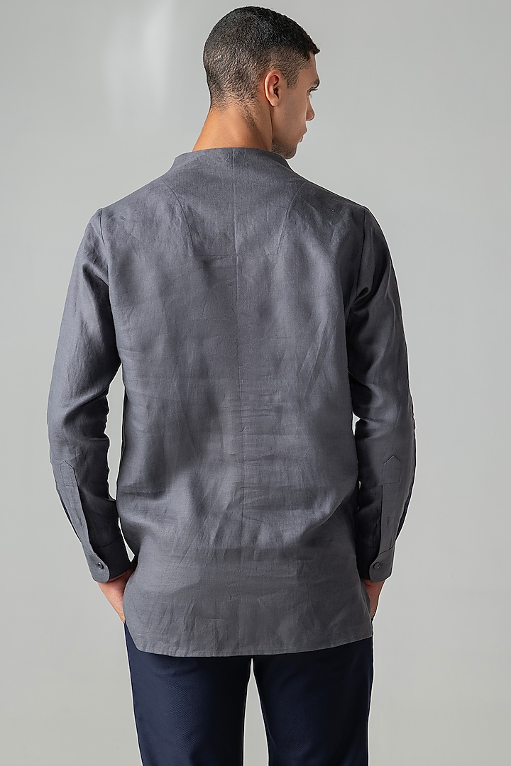 Grey Linen Party Wear Shirt by AMIT ARORA at Pernia's Pop Up Shop