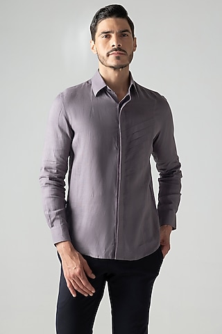 Mauve Linen Pleated Shirt by AMIT ARORA