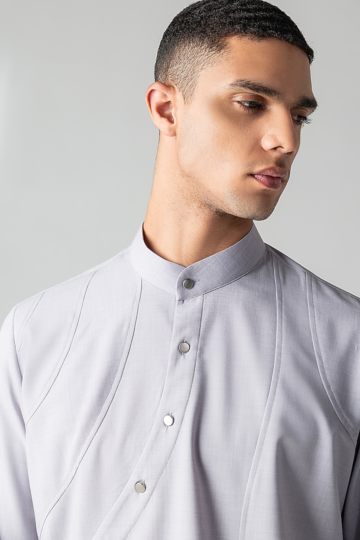 Grey Tencel Asymmetric Party Wear Shirt by AMIT ARORA at Pernia's Pop Up Shop