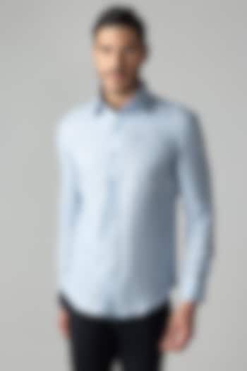 Sky Blue Linen Floral Motif Embroidered Party Wear Shirt by AMIT ARORA at Pernia's Pop Up Shop