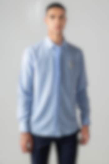 Sky Blue Polynosic Metallic Hand Embroidered Party Wear Shirt by AMIT ARORA at Pernia's Pop Up Shop