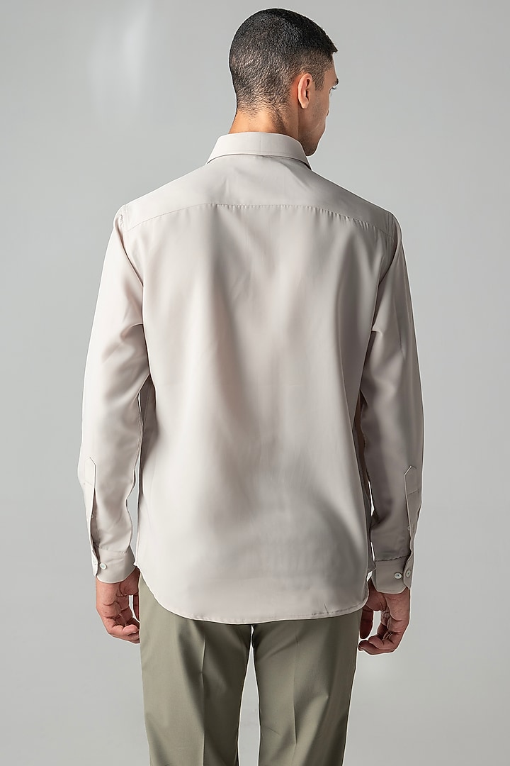 Beige Polynosic Abstract Embroidered Party Wear Shirt by AMIT ARORA at Pernia's Pop Up Shop