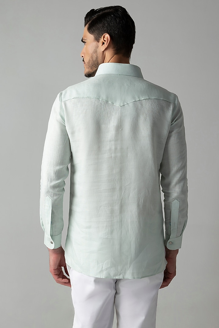 Mint Green Linen Party Wear Shirt by AMIT ARORA at Pernia's Pop Up Shop