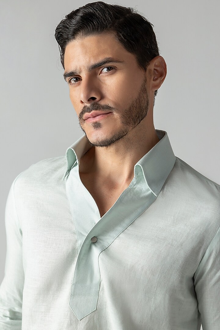 Mint Green Linen Party Wear Shirt by AMIT ARORA at Pernia's Pop Up Shop