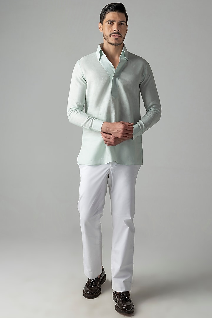 Mint Green Linen Party Wear Shirt by AMIT ARORA at Pernia's Pop Up Shop