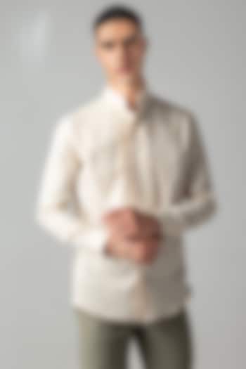 Peach Linen Pleated Party Wear Shirt by AMIT ARORA at Pernia's Pop Up Shop