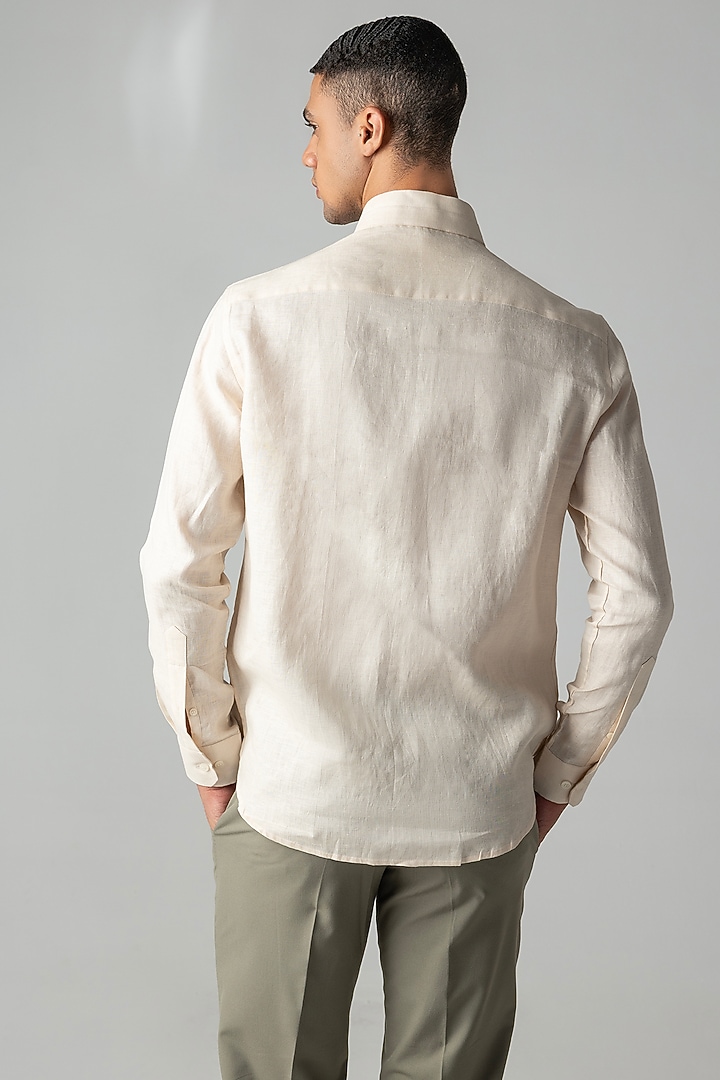 Peach Linen Pleated Party Wear Shirt by AMIT ARORA at Pernia's Pop Up Shop