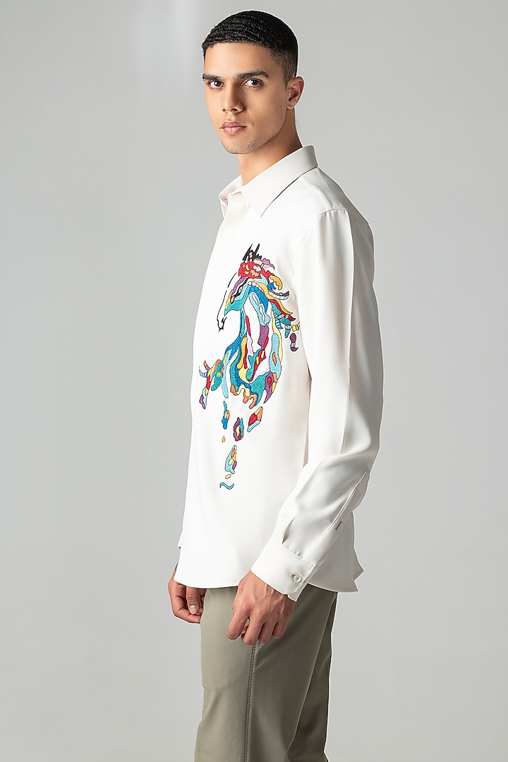 Ivory Polynosic Motif Embroidered Party Wear Shirt by AMIT ARORA at Pernia's Pop Up Shop