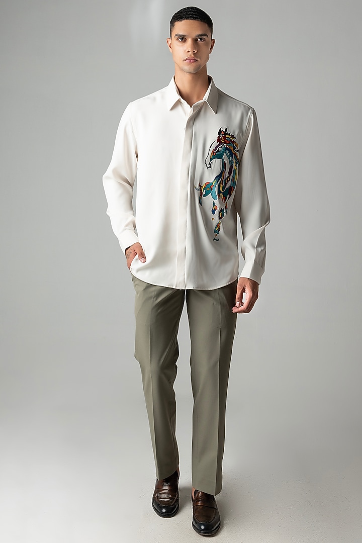 Ivory Polynosic Motif Embroidered Party Wear Shirt by AMIT ARORA at Pernia's Pop Up Shop