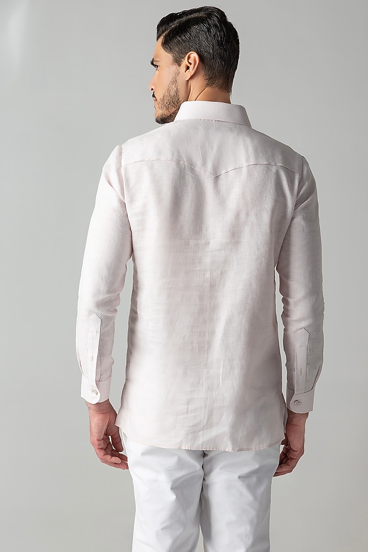 Baby Pink Linen Party Wear Shirt by AMIT ARORA at Pernia's Pop Up Shop