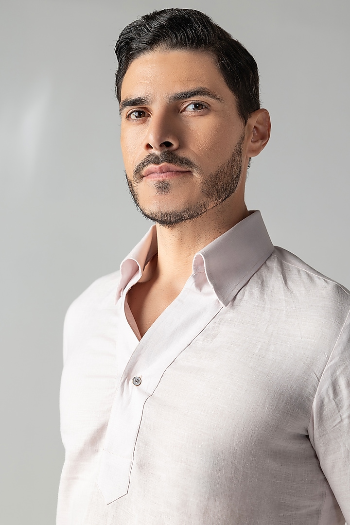 Baby Pink Linen Party Wear Shirt by AMIT ARORA at Pernia's Pop Up Shop