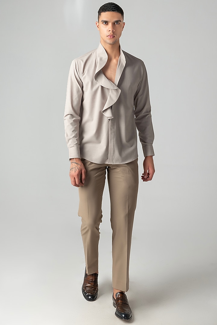 Khaki Tencel Party Wear Shirt by AMIT ARORA at Pernia's Pop Up Shop
