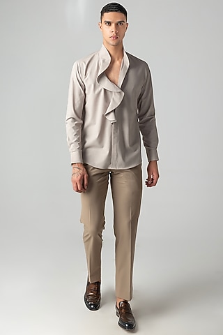 Khaki Tencel Shirt by AMIT ARORA
