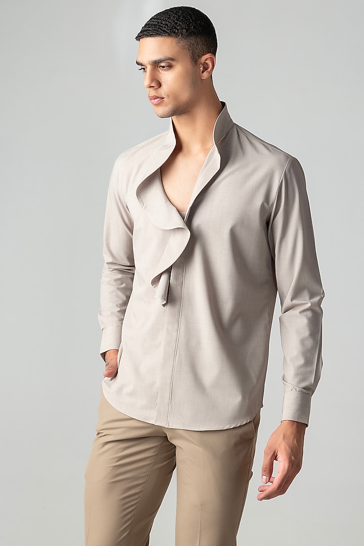 Khaki Tencel Party Wear Shirt by AMIT ARORA at Pernia's Pop Up Shop