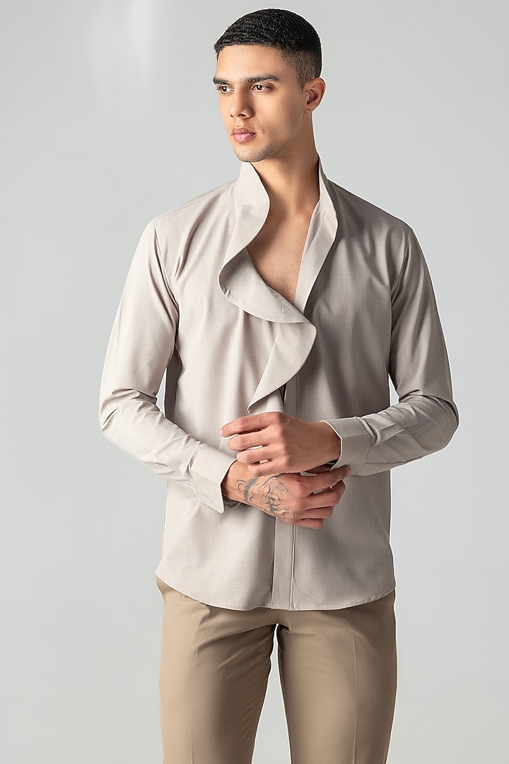 Khaki Tencel Party Wear Shirt by AMIT ARORA at Pernia's Pop Up Shop