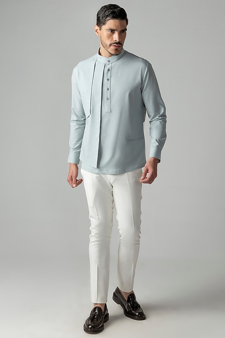 Light Teal Tencel Party Wear Shirt by AMIT ARORA at Pernia's Pop Up Shop