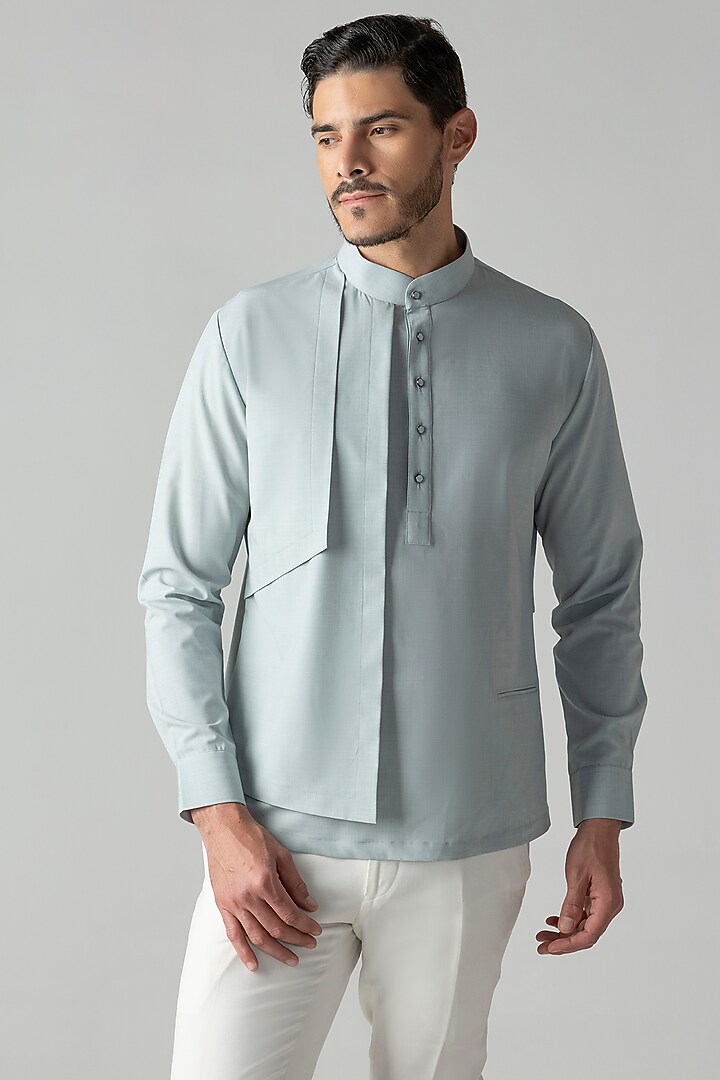 Light Teal Tencel Party Wear Shirt by AMIT ARORA at Pernia's Pop Up Shop