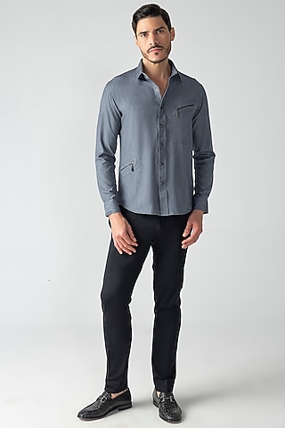 Grey Denim Shirt by AMIT ARORA