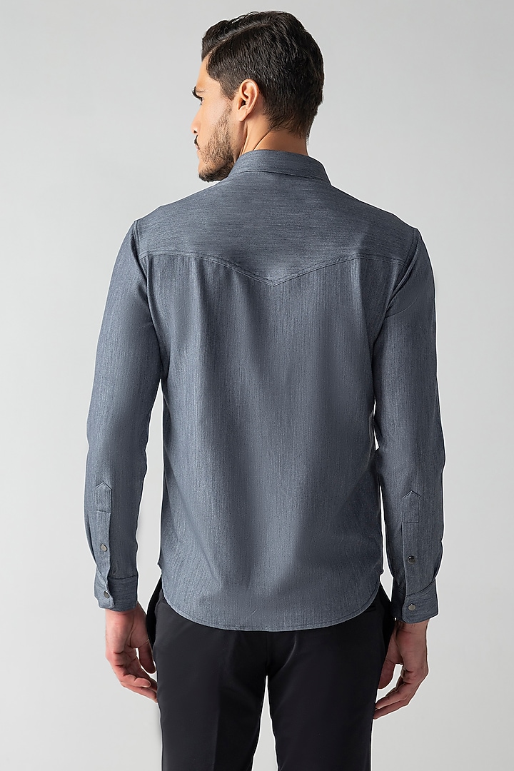 Grey Denim Party Wear Shirt by AMIT ARORA at Pernia's Pop Up Shop