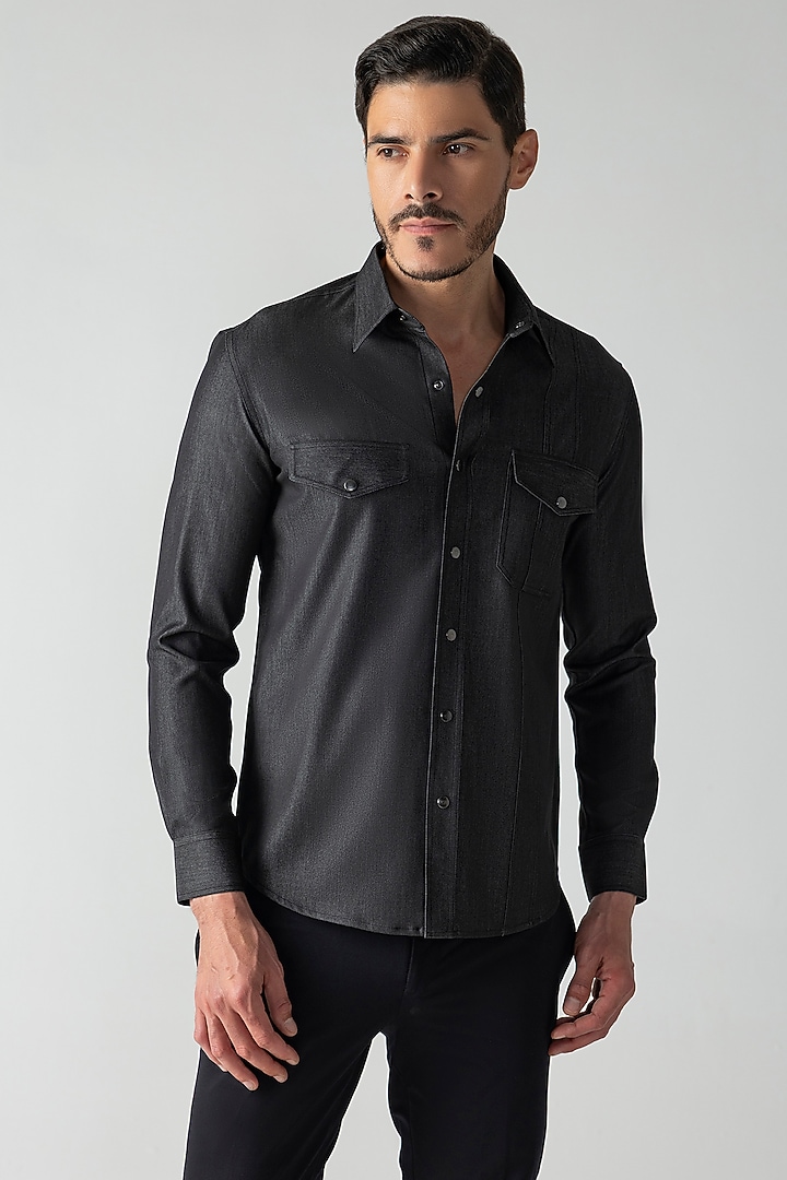 Black Denim Party Wear Shirt by AMIT ARORA at Pernia's Pop Up Shop