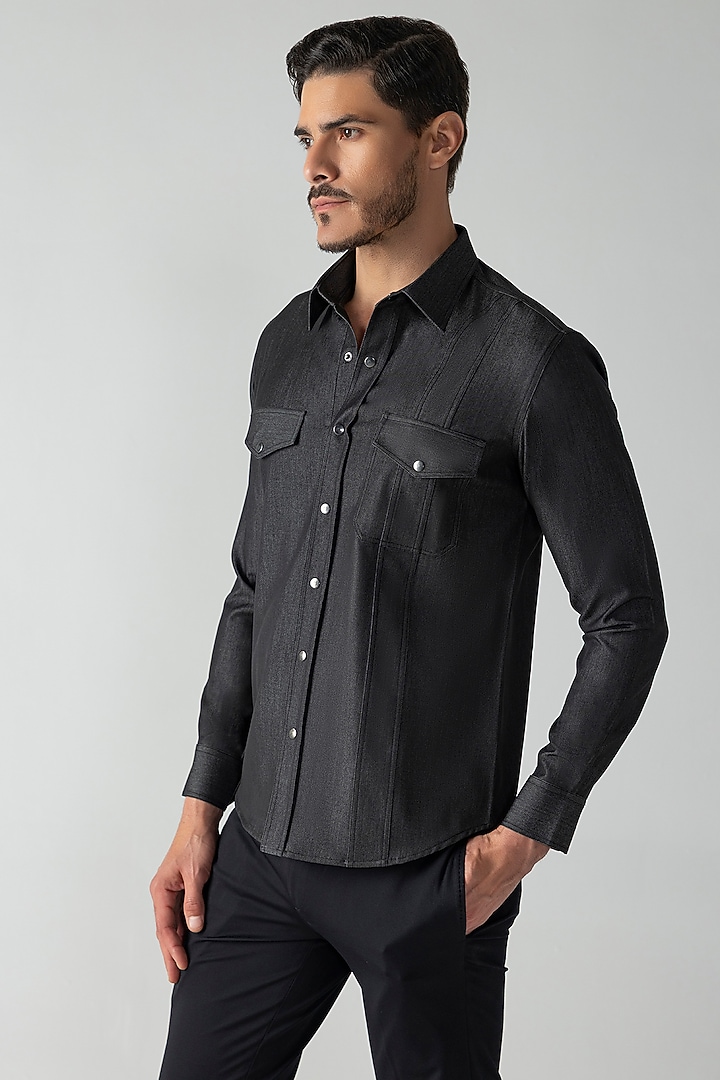 Black Denim Party Wear Shirt by AMIT ARORA at Pernia's Pop Up Shop