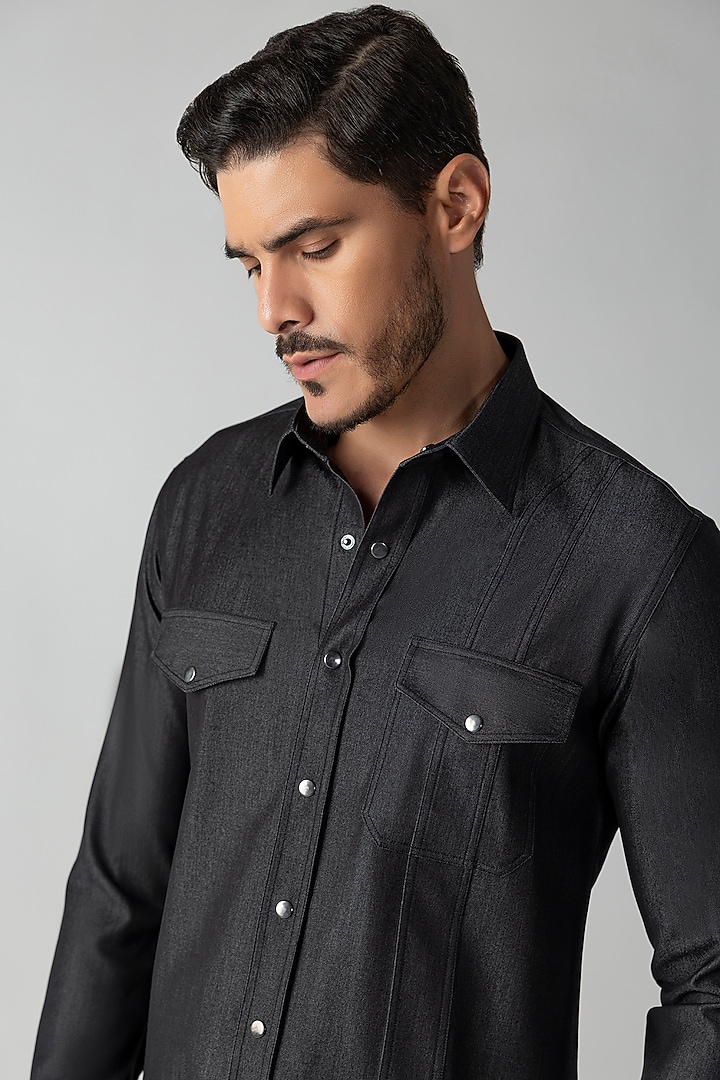 Black Denim Party Wear Shirt by AMIT ARORA at Pernia's Pop Up Shop