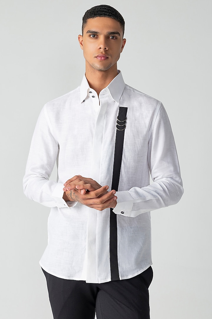 White Linen Party Wear Shirt by AMIT ARORA at Pernia's Pop Up Shop
