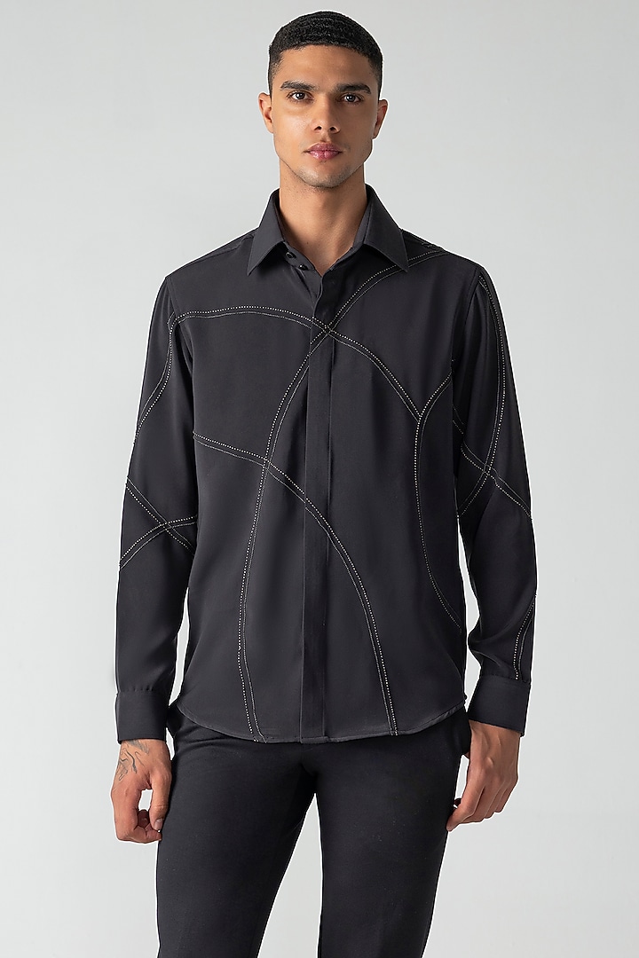 Black Polynosic Hand Embroidered Party Wear Shirt by AMIT ARORA at Pernia's Pop Up Shop