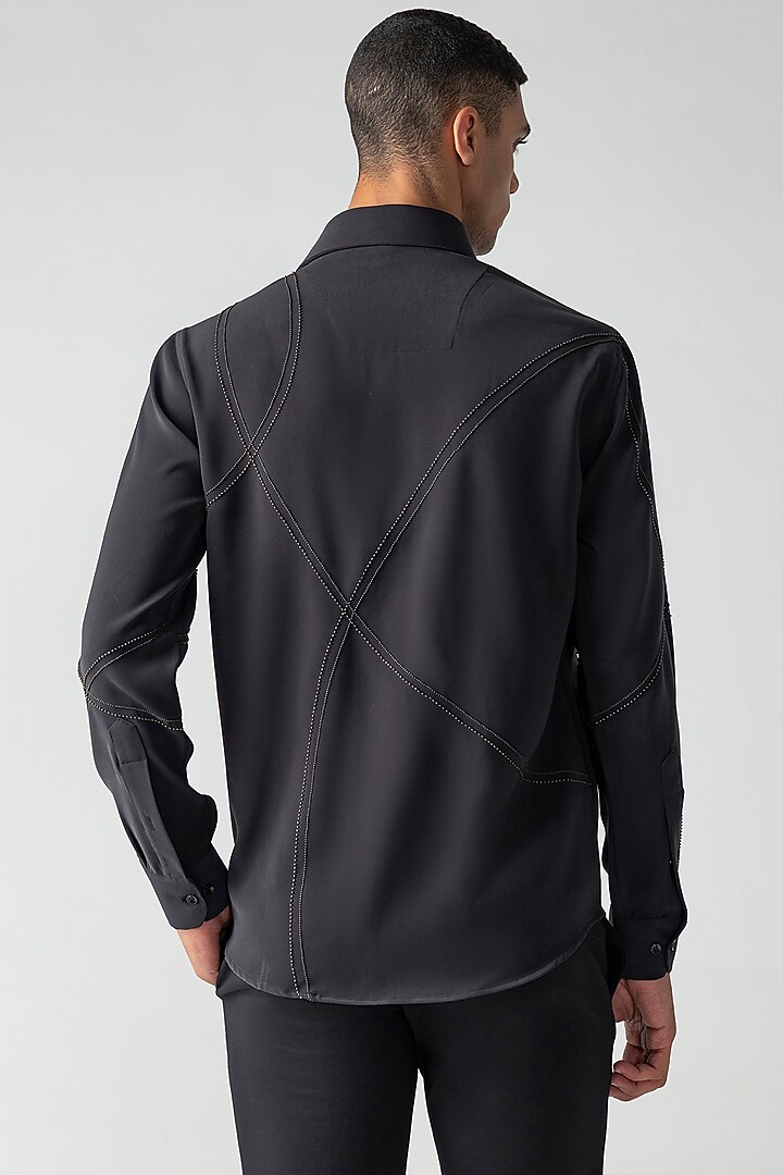 Black Polynosic Hand Embroidered Party Wear Shirt by AMIT ARORA at Pernia's Pop Up Shop
