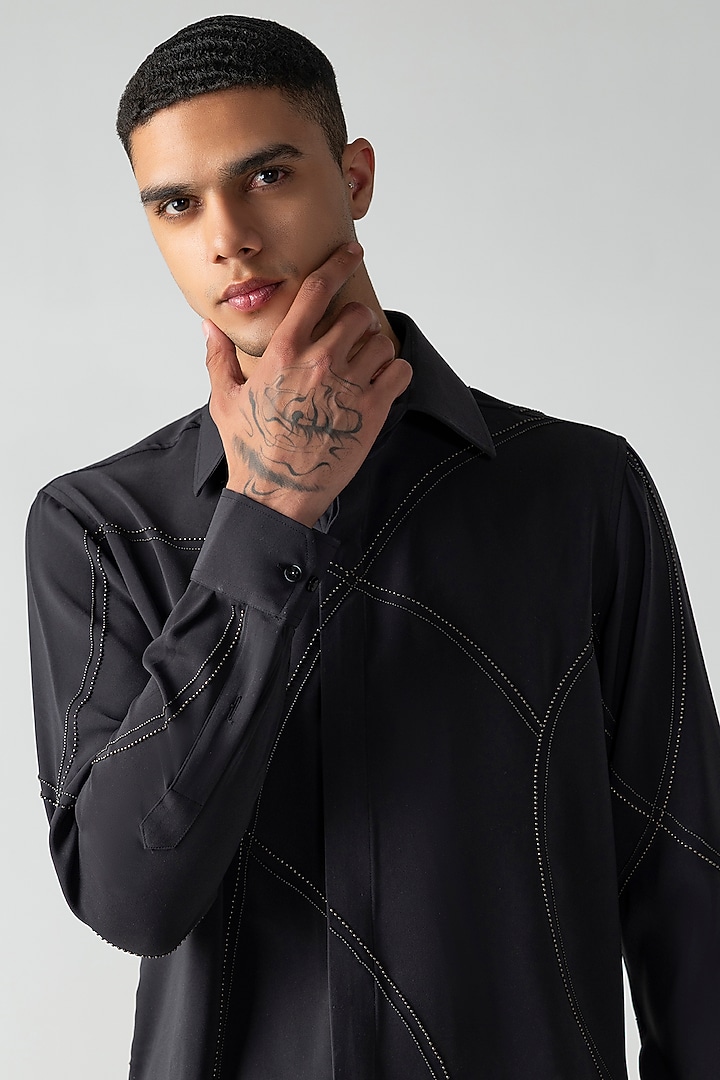 Black Polynosic Hand Embroidered Party Wear Shirt by AMIT ARORA at Pernia's Pop Up Shop