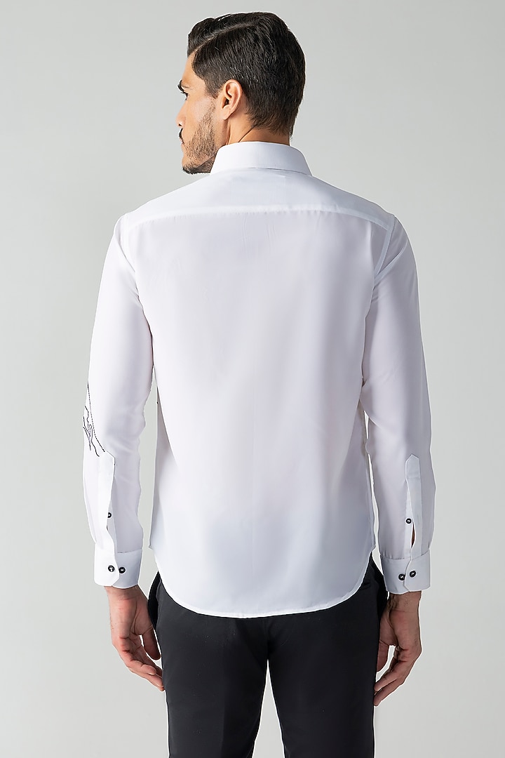 White Polynosic Embroidered Party Wear Shirt by AMIT ARORA at Pernia's Pop Up Shop