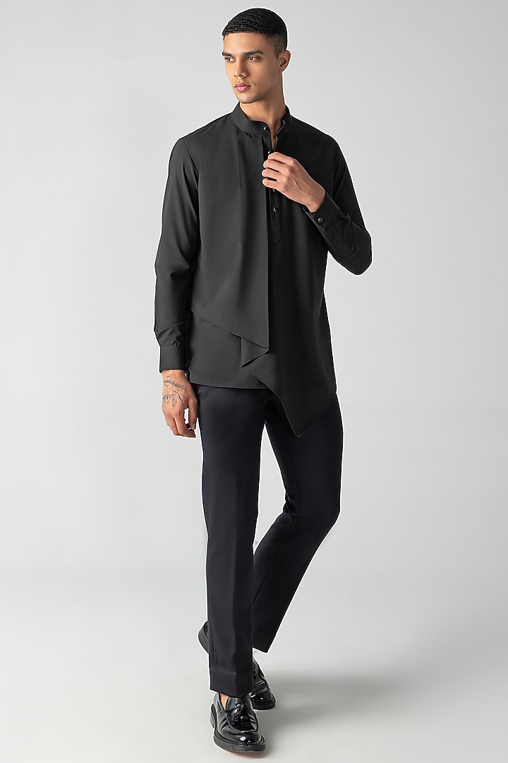 Black Tencel Party Wear Shirt by AMIT ARORA at Pernia's Pop Up Shop