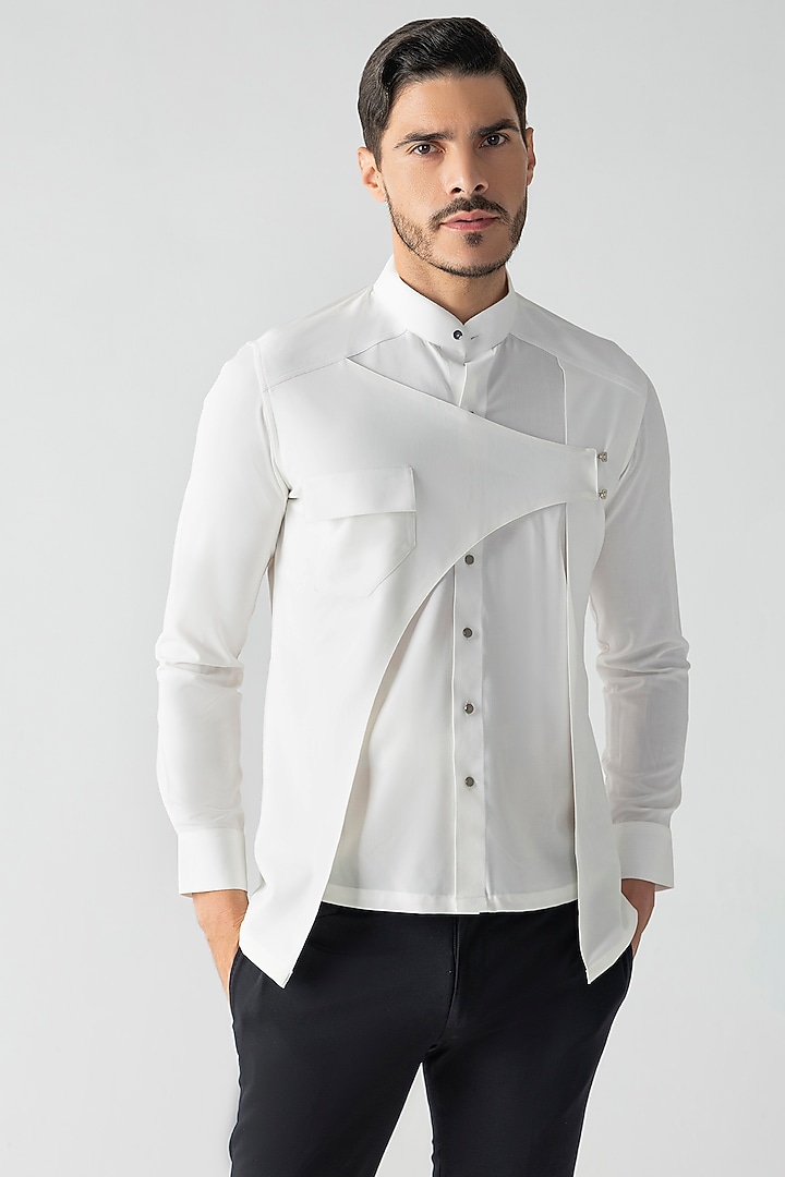 White Tencel Party Wear Shirt by AMIT ARORA at Pernia's Pop Up Shop