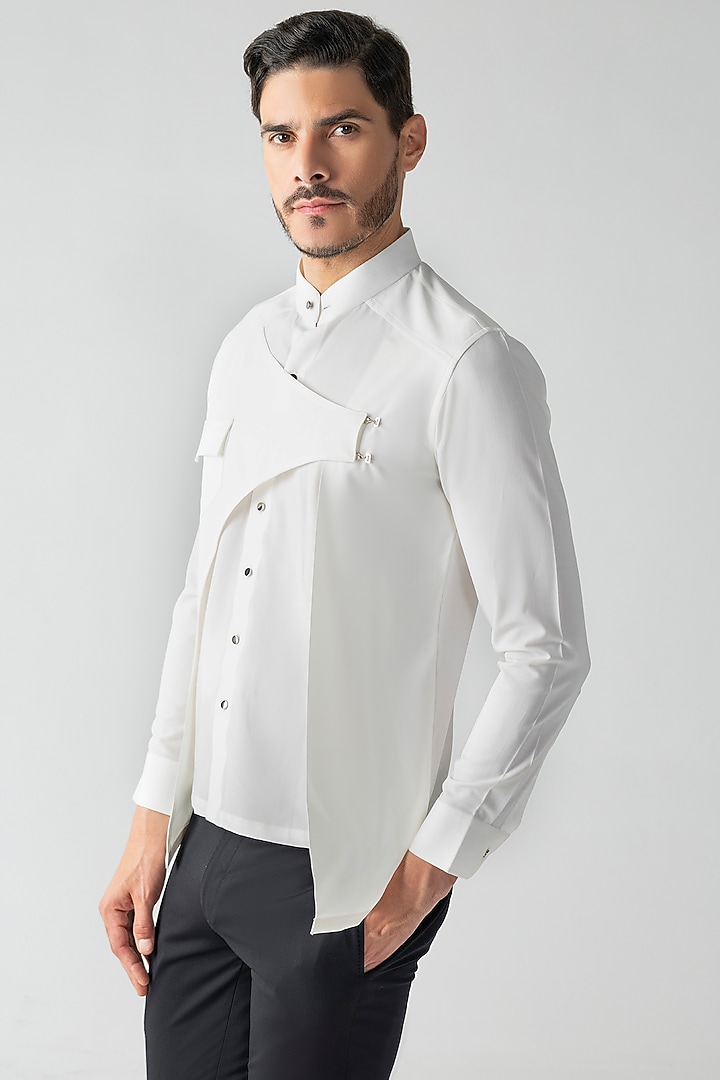 White Tencel Party Wear Shirt by AMIT ARORA at Pernia's Pop Up Shop