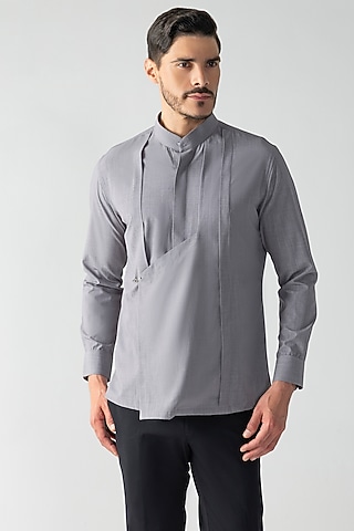Light Grey Tencel Shirt by AMIT ARORA