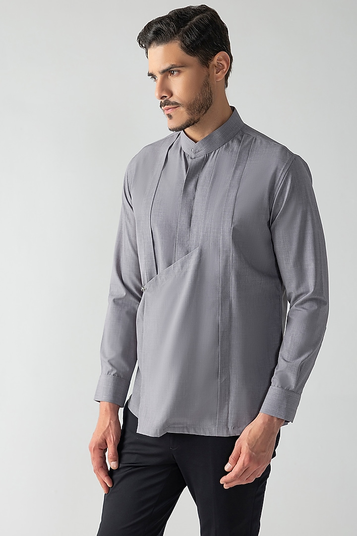 Light Grey Tencel Party Wear Shirt by AMIT ARORA at Pernia's Pop Up Shop