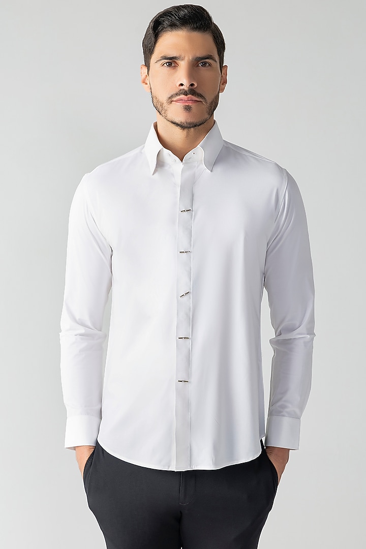 White Cotton Party Wear Shirt by AMIT ARORA at Pernia's Pop Up Shop