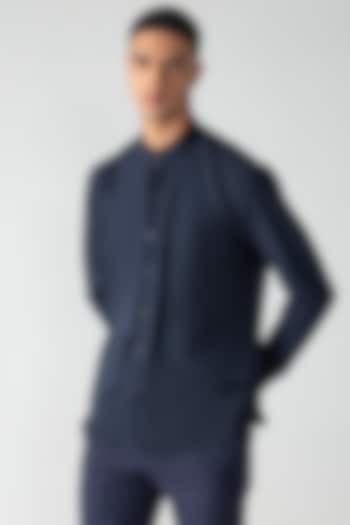 Navy Blue Tencel Party Wear Shirt by AMIT ARORA at Pernia's Pop Up Shop