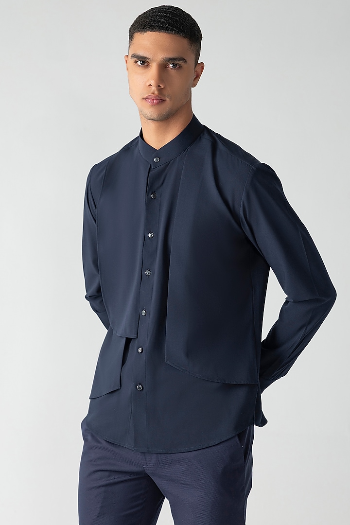 Navy Blue Tencel Party Wear Shirt by AMIT ARORA at Pernia's Pop Up Shop