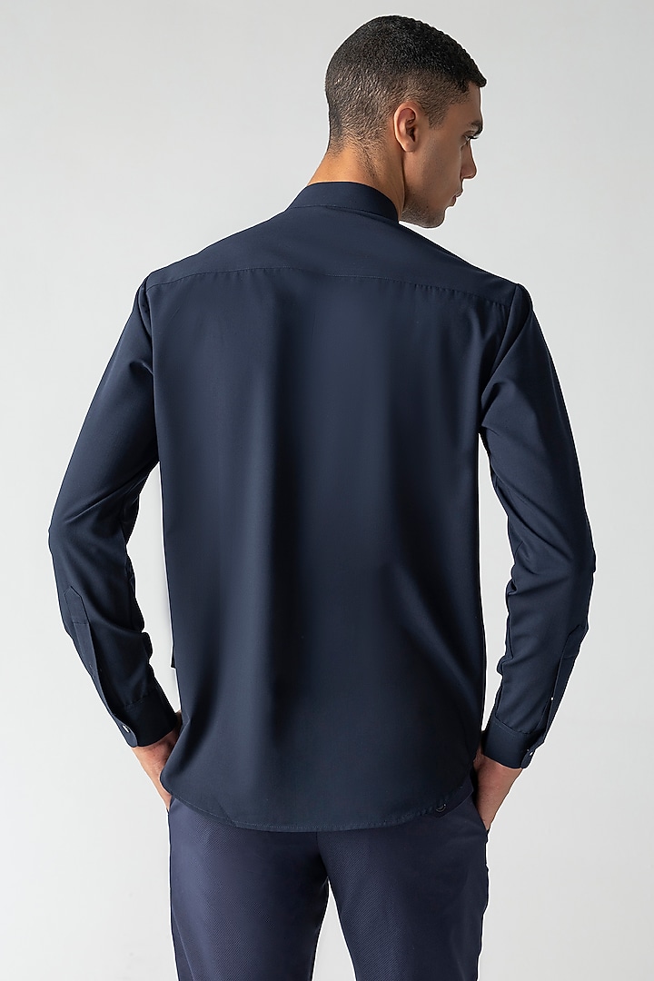 Navy Blue Tencel Party Wear Shirt by AMIT ARORA at Pernia's Pop Up Shop