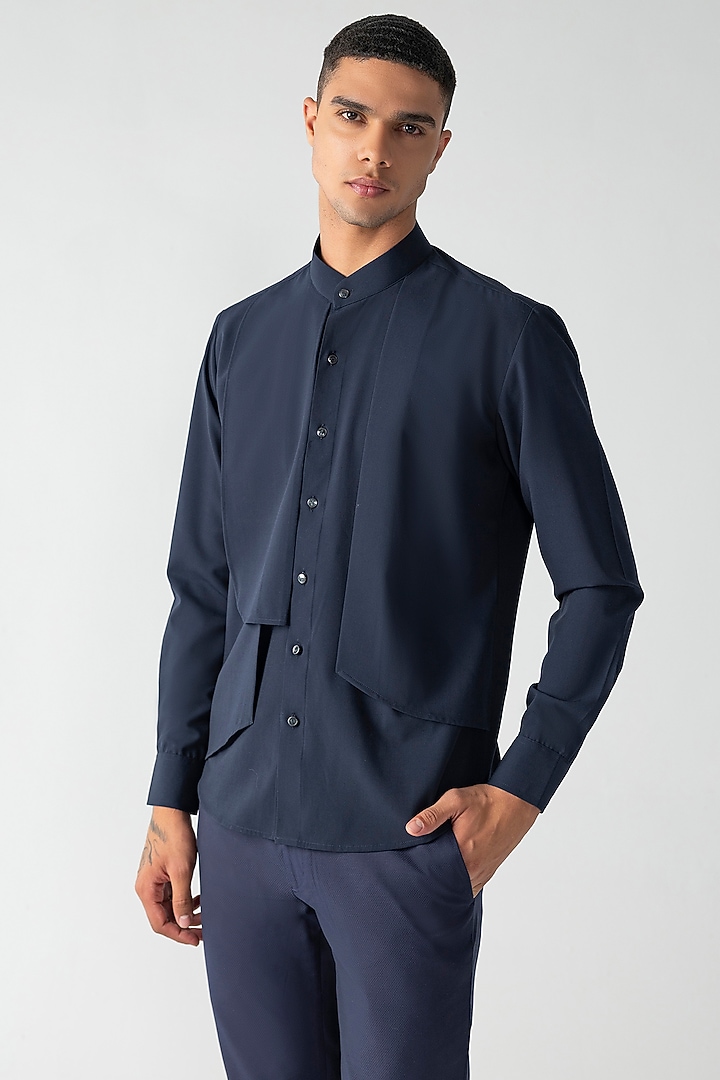Navy Blue Tencel Party Wear Shirt by AMIT ARORA at Pernia's Pop Up Shop