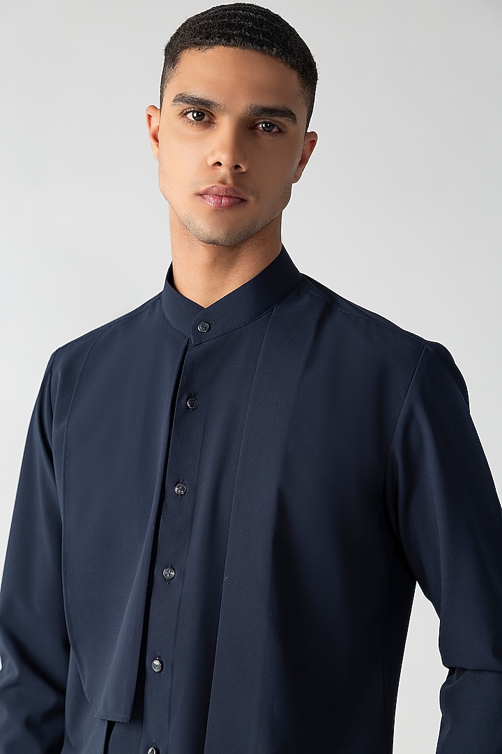 Navy Blue Tencel Party Wear Shirt by AMIT ARORA at Pernia's Pop Up Shop