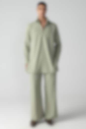 Mint Green Crepe Thread Embroidered Short Kurta Set by AMIT ARORA at Pernia's Pop Up Shop